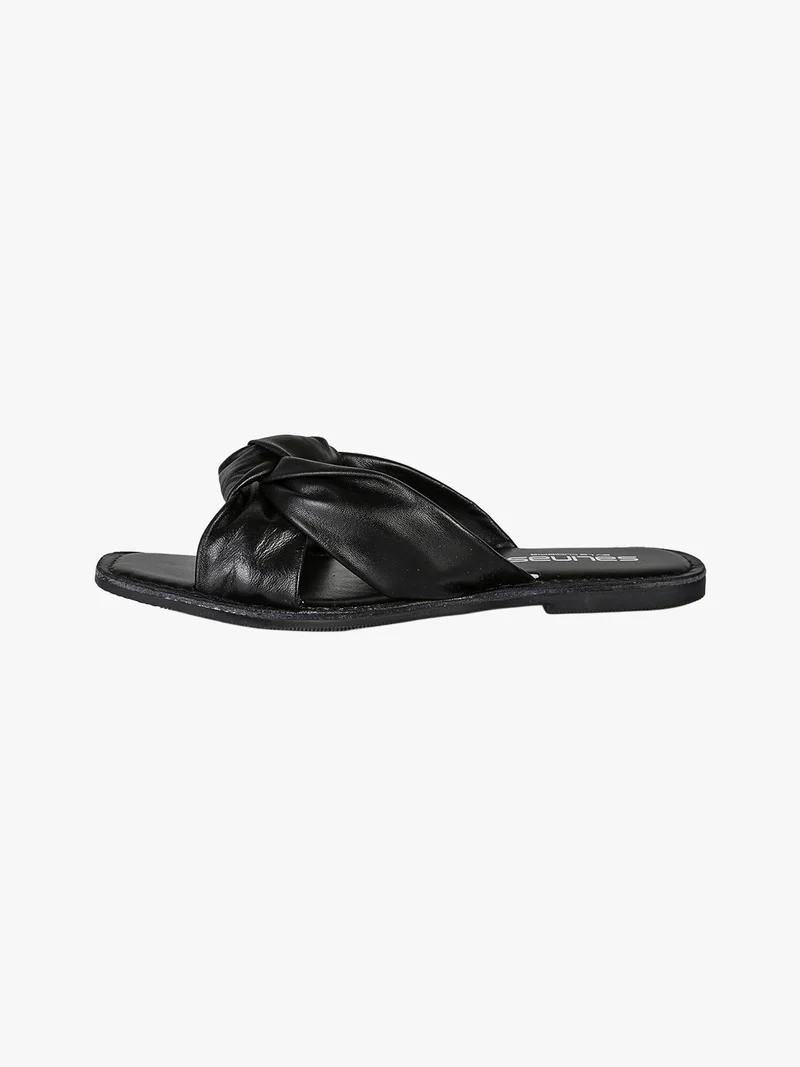 Ciabatte donna in pelle con nodo - nero
