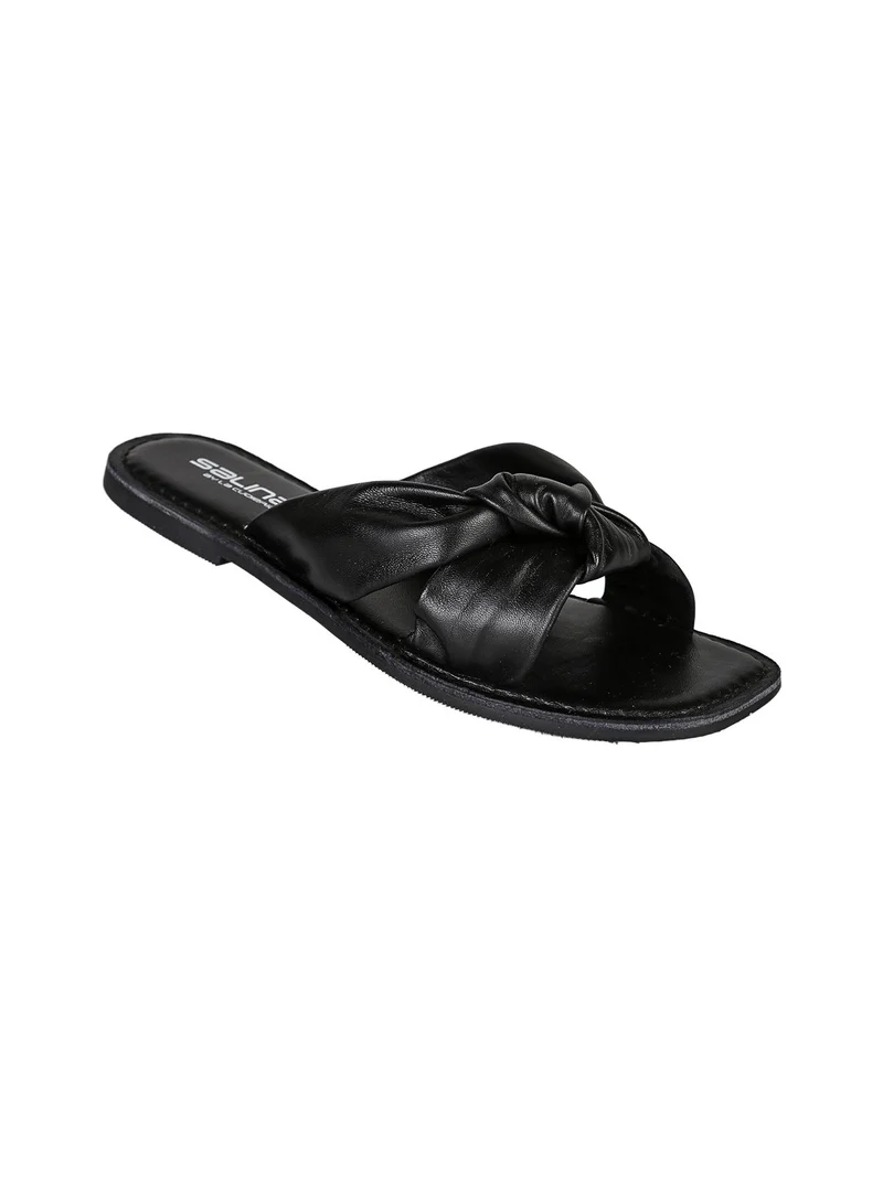 Ciabatte donna in pelle con nodo - nero