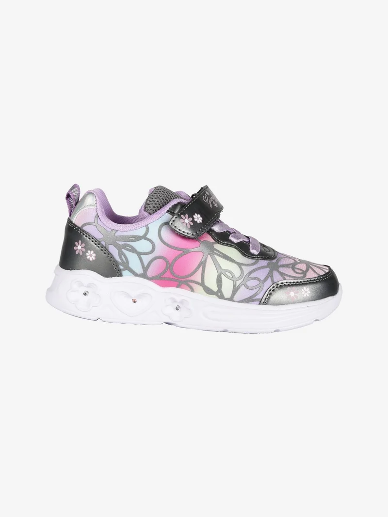 Sneakers da ragazza a fiori con luci - grigio scuro