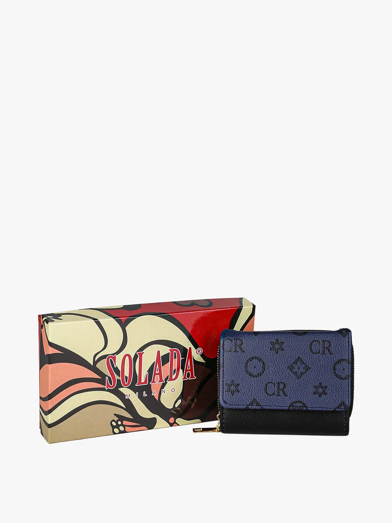 Portafoglio mini da donna con stampa monogramma - nero