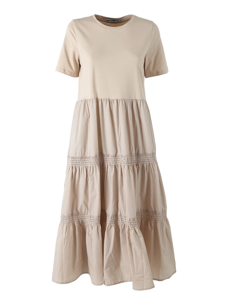 Abito donna in cotone a maniche corte - beige