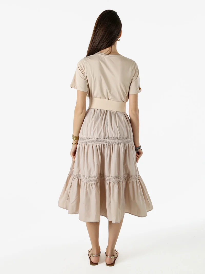 Abito donna in cotone a maniche corte - beige