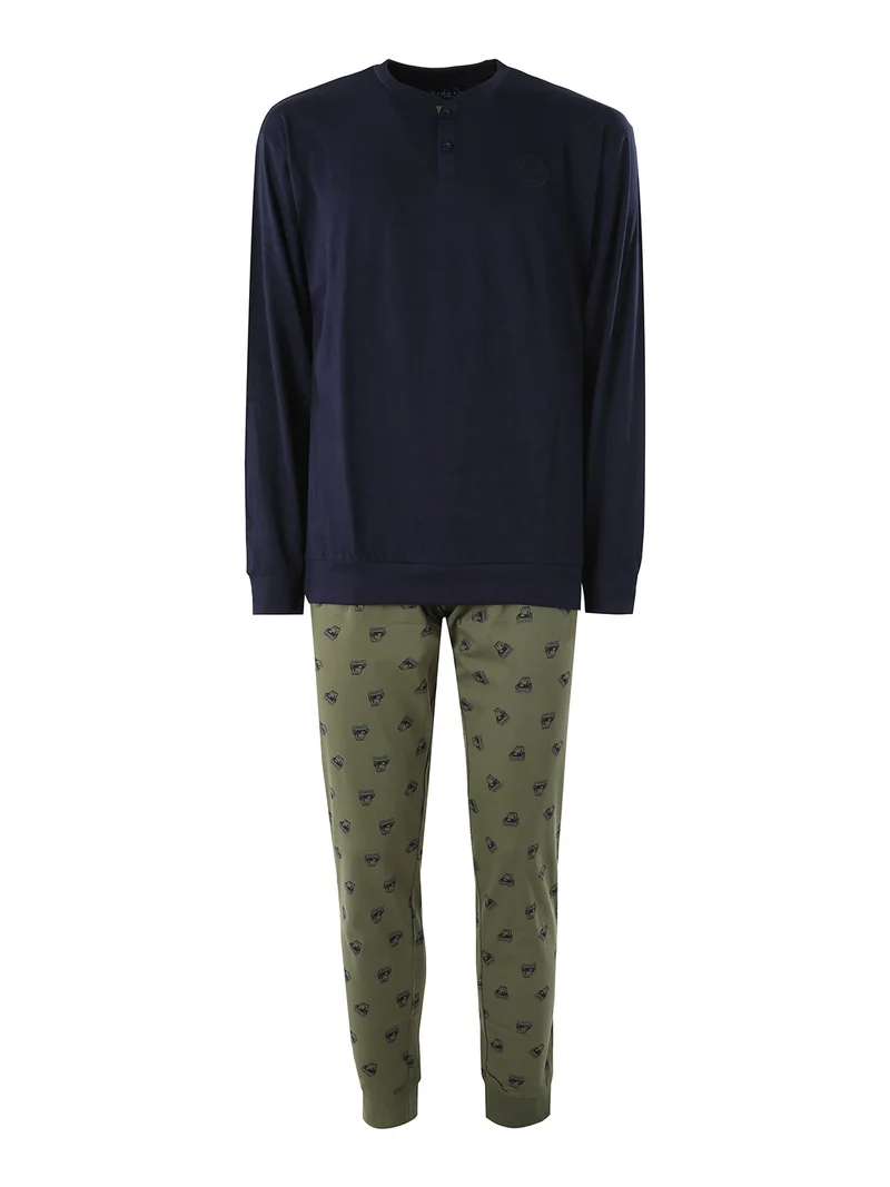 Pigiama lungo da uomo in cotone naturale - blu scuro