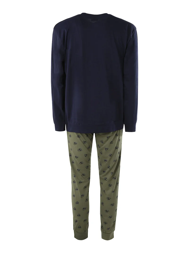 Pigiama lungo da uomo in cotone naturale - blu scuro