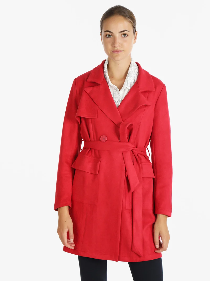 Cappotto leggero donna con cintura - rosso
