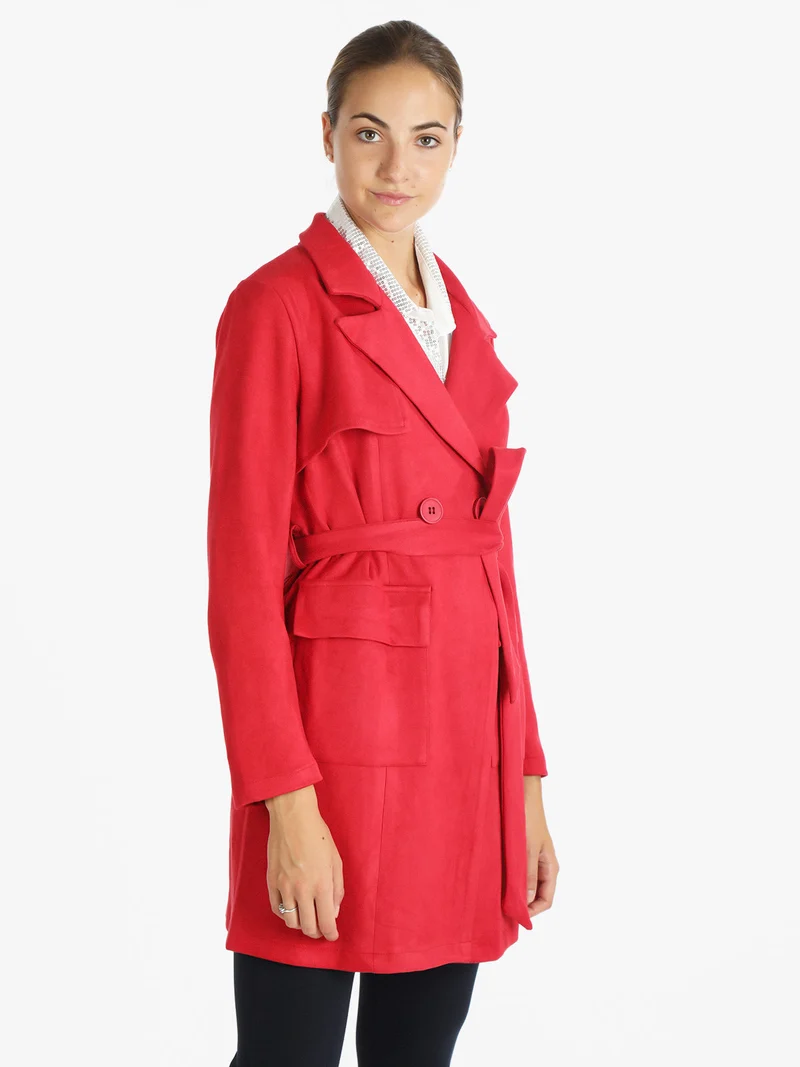 Cappotto leggero donna con cintura - rosso