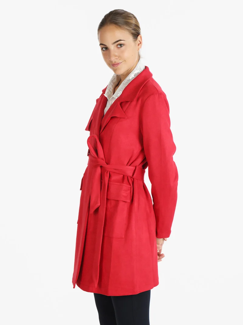 Cappotto leggero donna con cintura - rosso