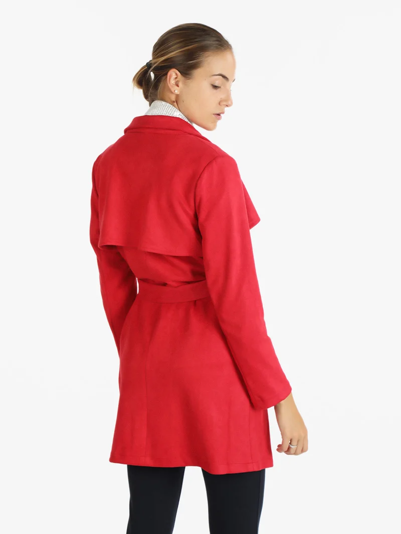 Cappotto leggero donna con cintura - rosso