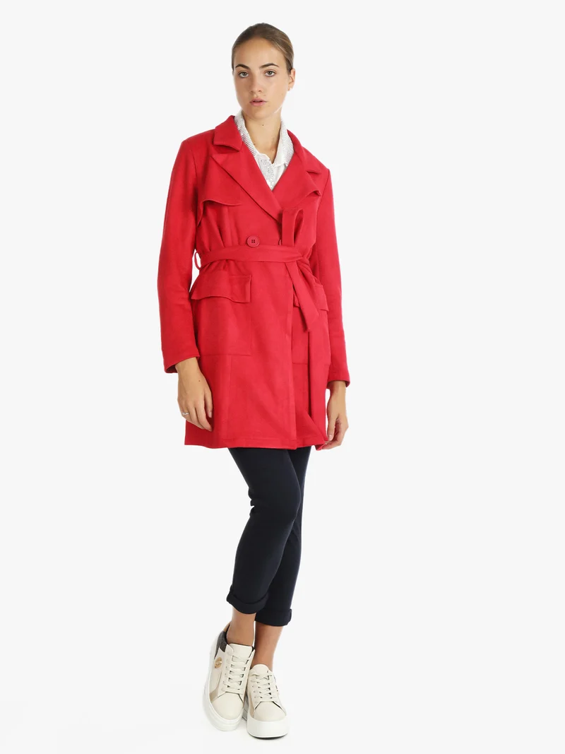 Cappotto leggero donna con cintura - rosso