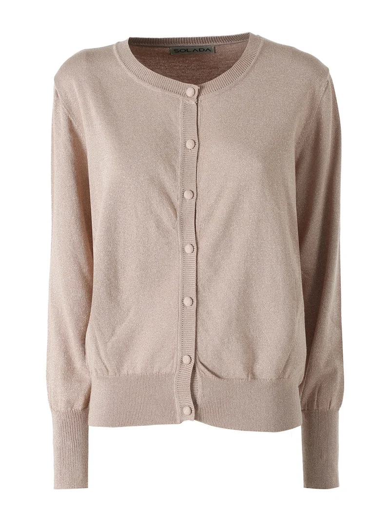 Cardigan donna lurex in maglia con bottoni - cammello