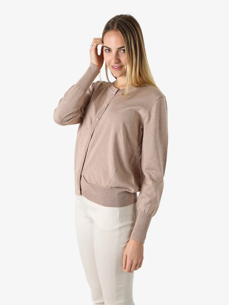 Cardigan donna lurex in maglia con bottoni - cammello