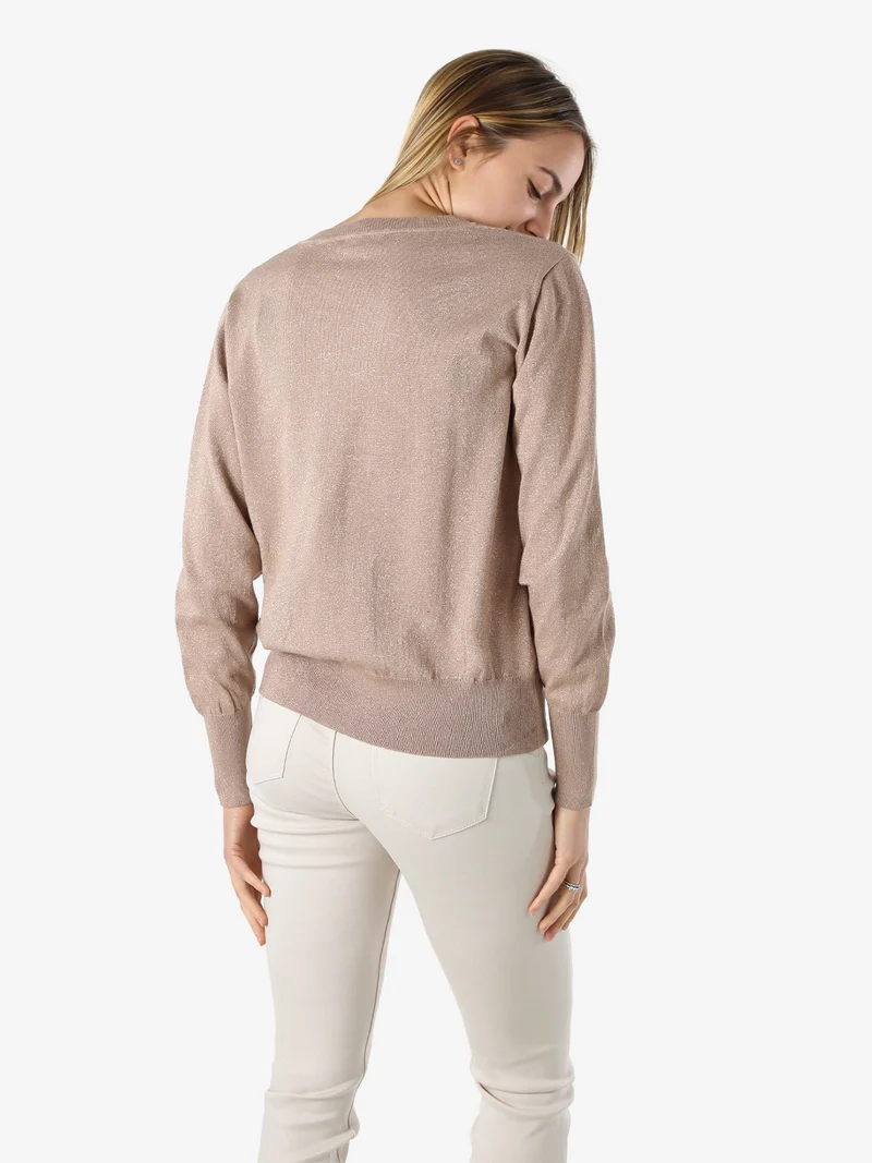 Cardigan donna lurex in maglia con bottoni - cammello