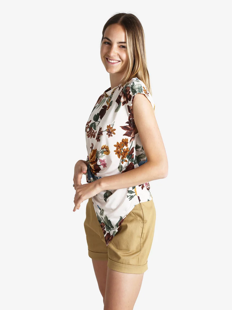 Blusa donna fiorata a maniche corte - marrone