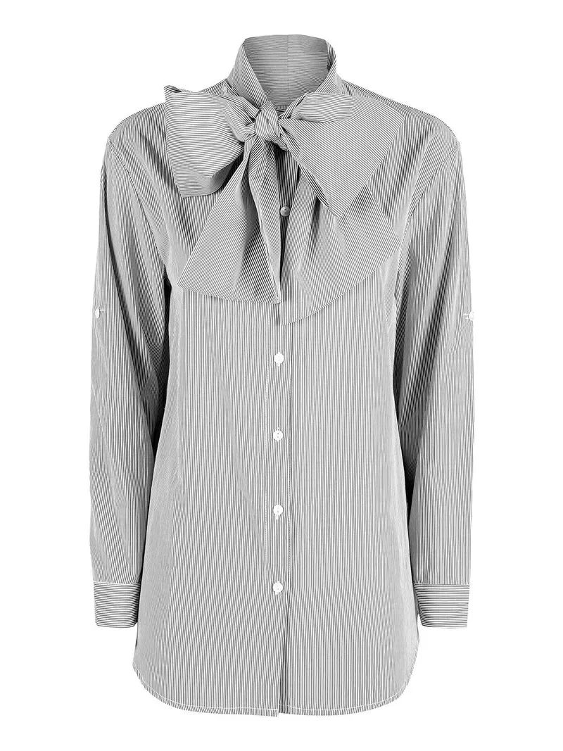 Camicia rigata da donna a maniche lunghe - nero