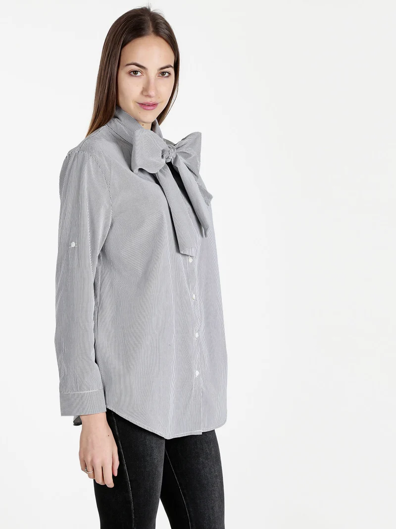 Camicia rigata da donna a maniche lunghe - nero