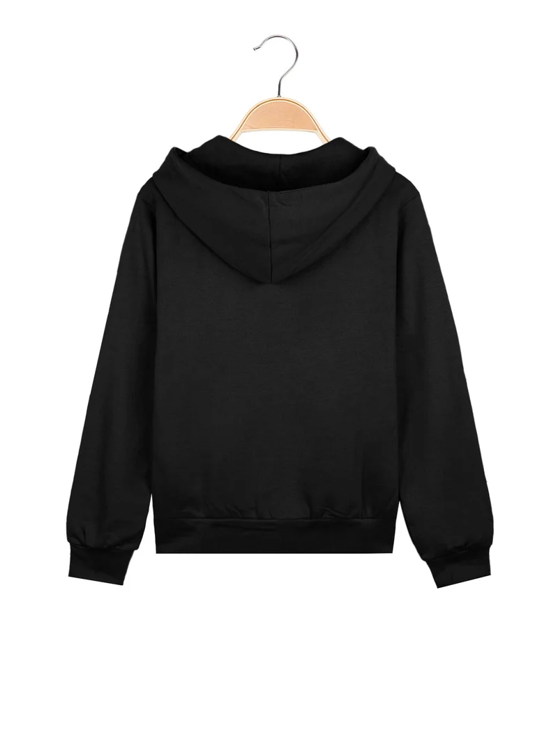 Felpa da ragazzo con cappuccio in cotone felpato - nero