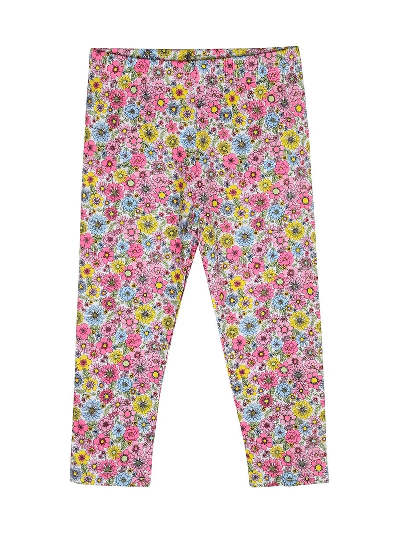 Completo da bambina 2 pezzi con t-shirt e leggings fiorati a 3/4 - rosa