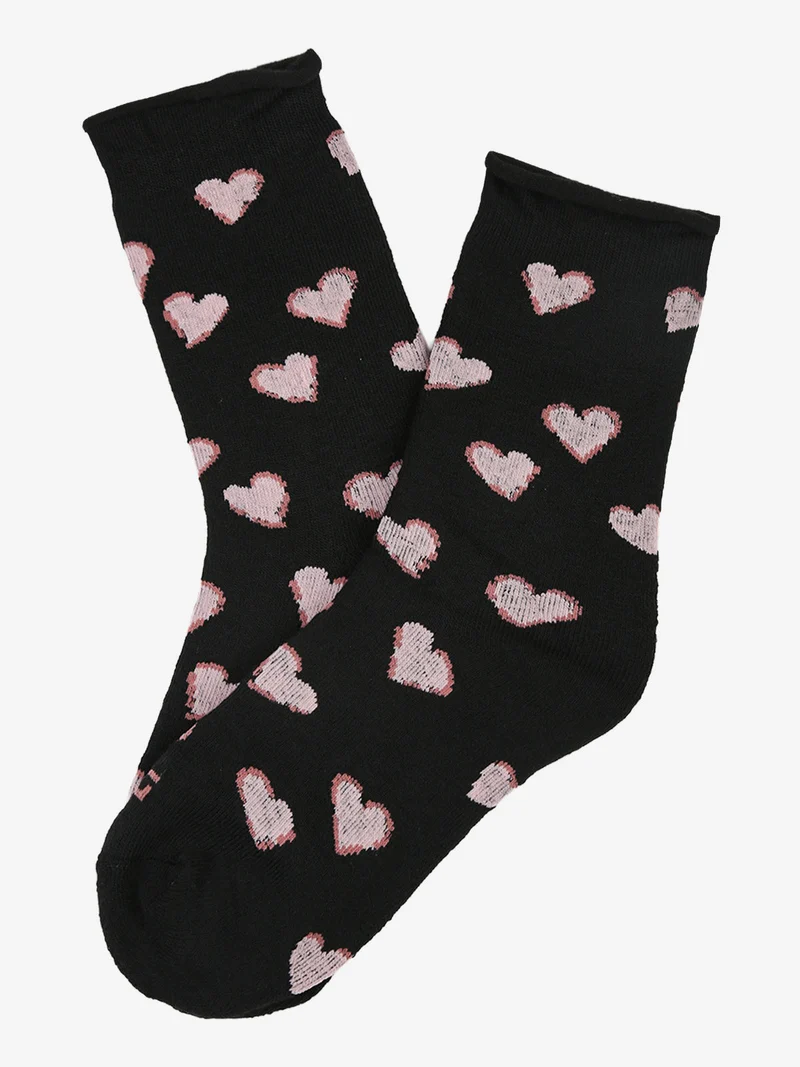 Calze corte da donna in pile con cuori - nero