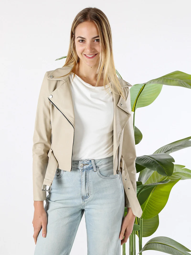 Giacca biker da donna in ecopelle - beige
