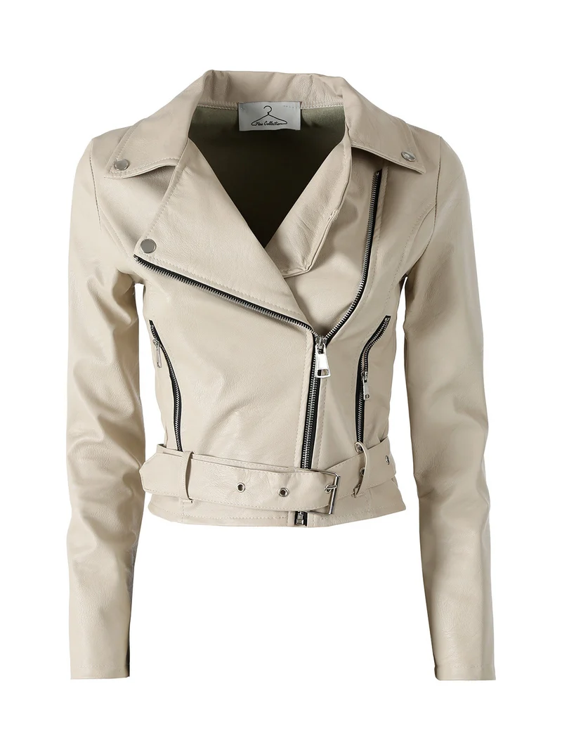 Giacca biker da donna in ecopelle - beige