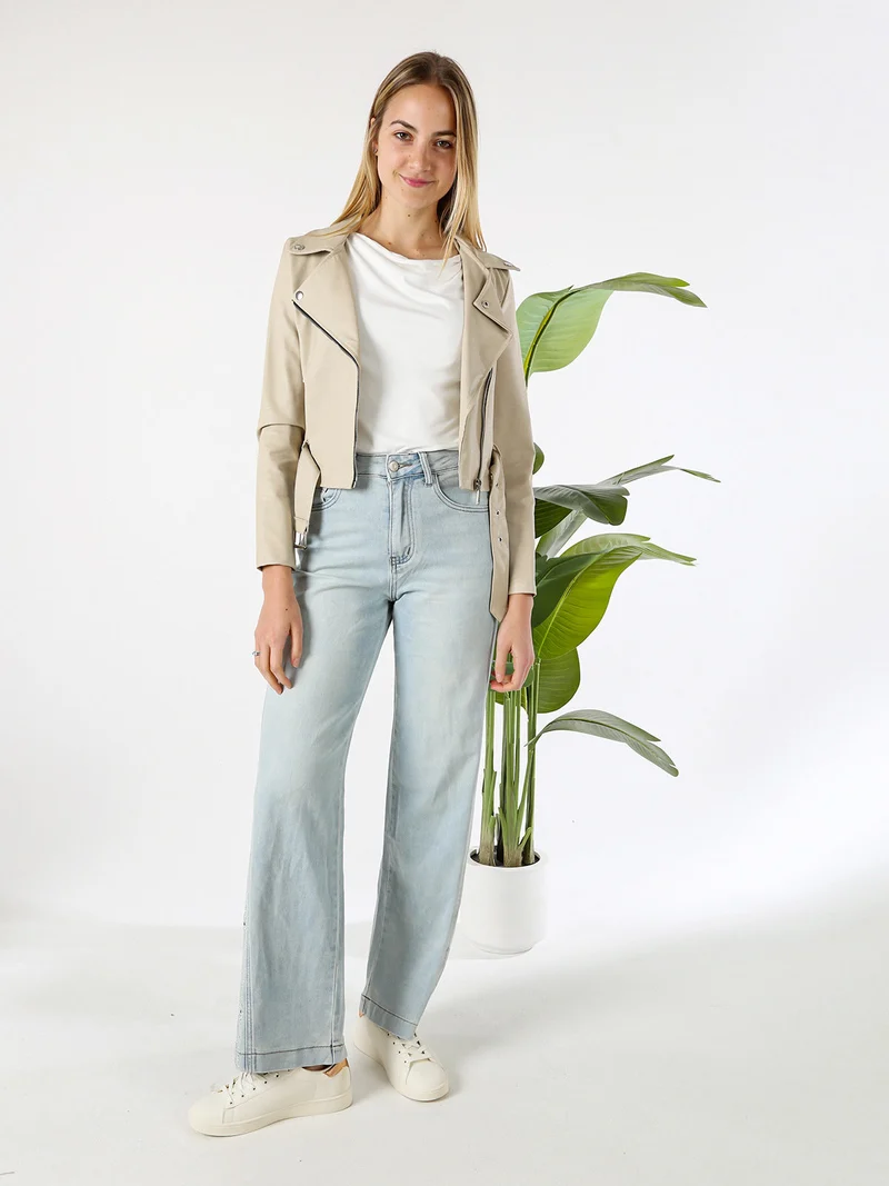 Giacca biker da donna in ecopelle - beige