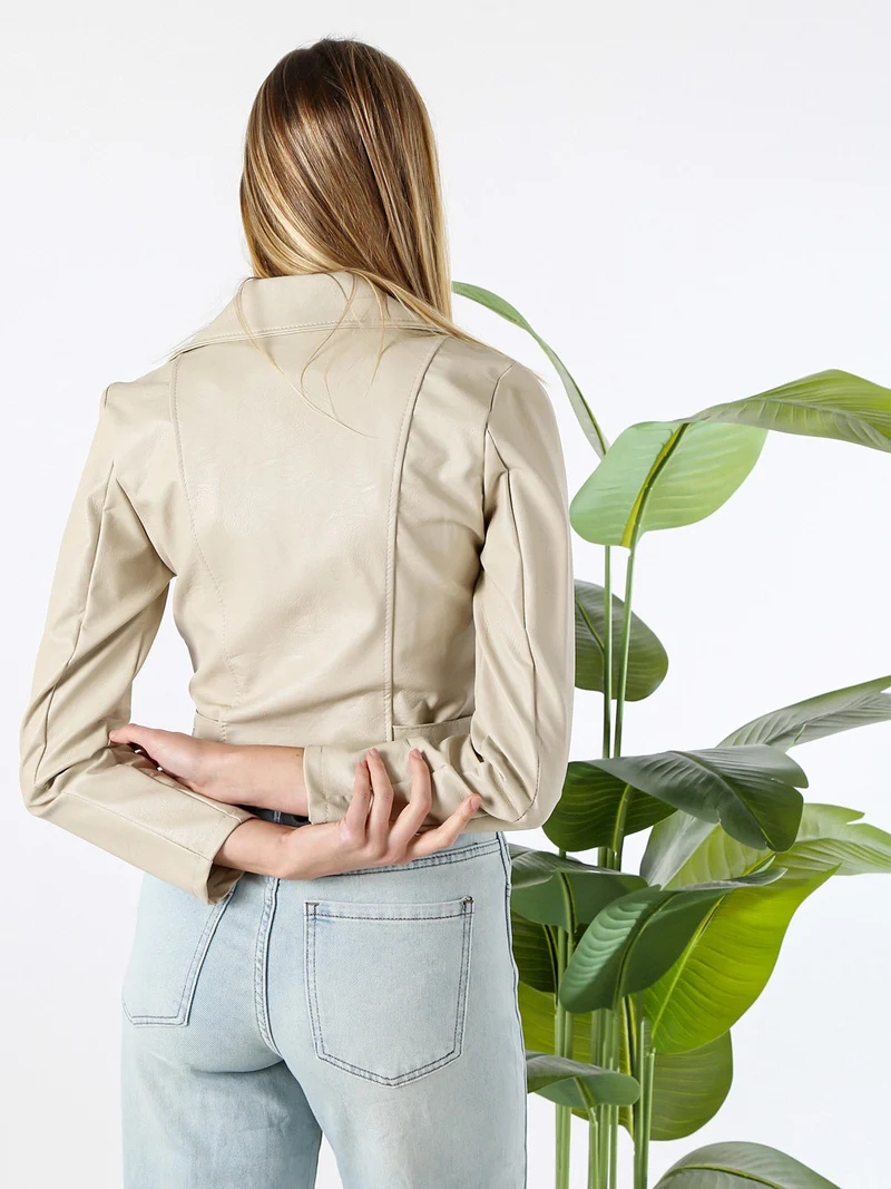 Giacca biker da donna in ecopelle - beige
