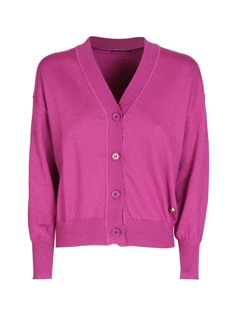 Cardigan donna oversize lurex con bottoni - fucsia