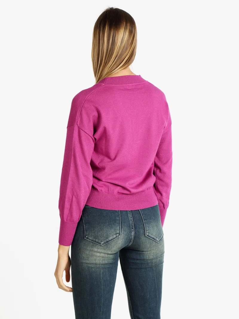 Cardigan donna oversize lurex con bottoni - fucsia