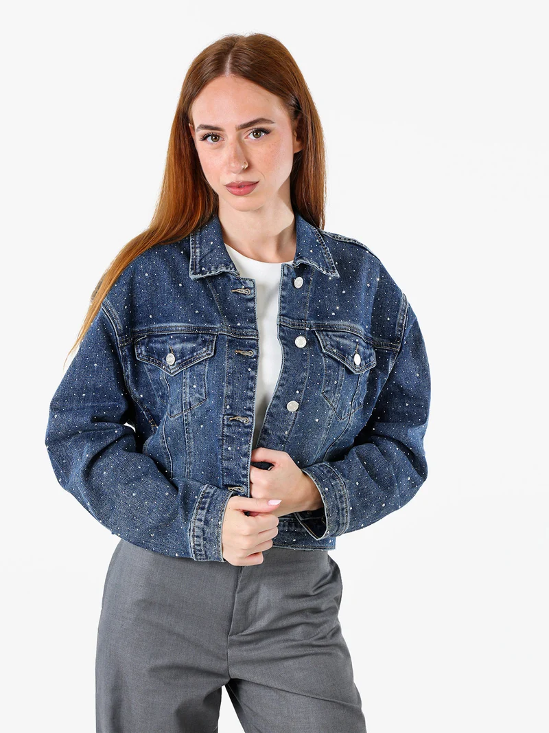 Giacca in jeans da donna oversize con micro borchie - jeans