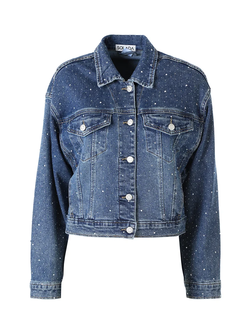 Giacca in jeans da donna oversize con micro borchie - jeans