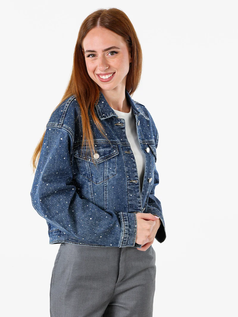 Giacca in jeans da donna oversize con micro borchie - jeans