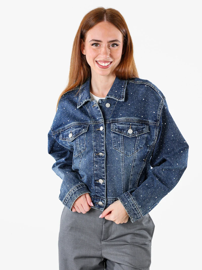 Giacca in jeans da donna oversize con micro borchie - jeans
