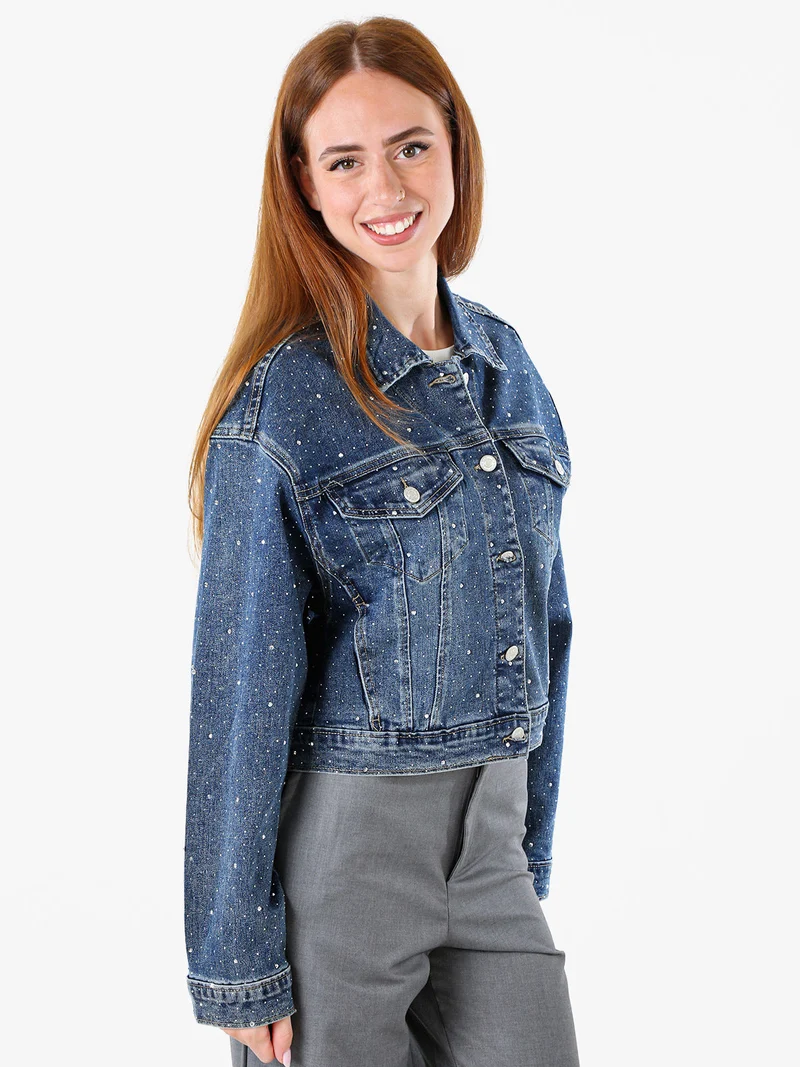 Giacca in jeans da donna oversize con micro borchie - jeans
