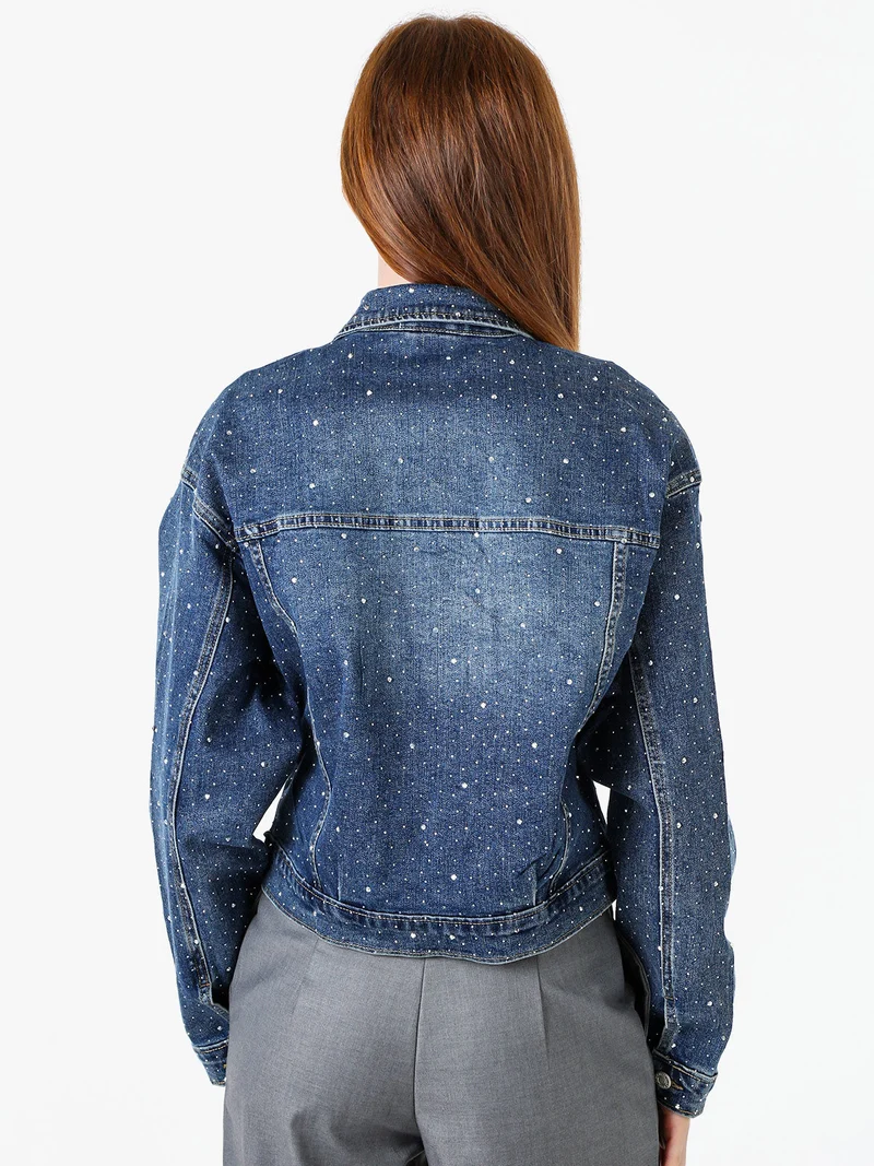 Giacca in jeans da donna oversize con micro borchie - jeans