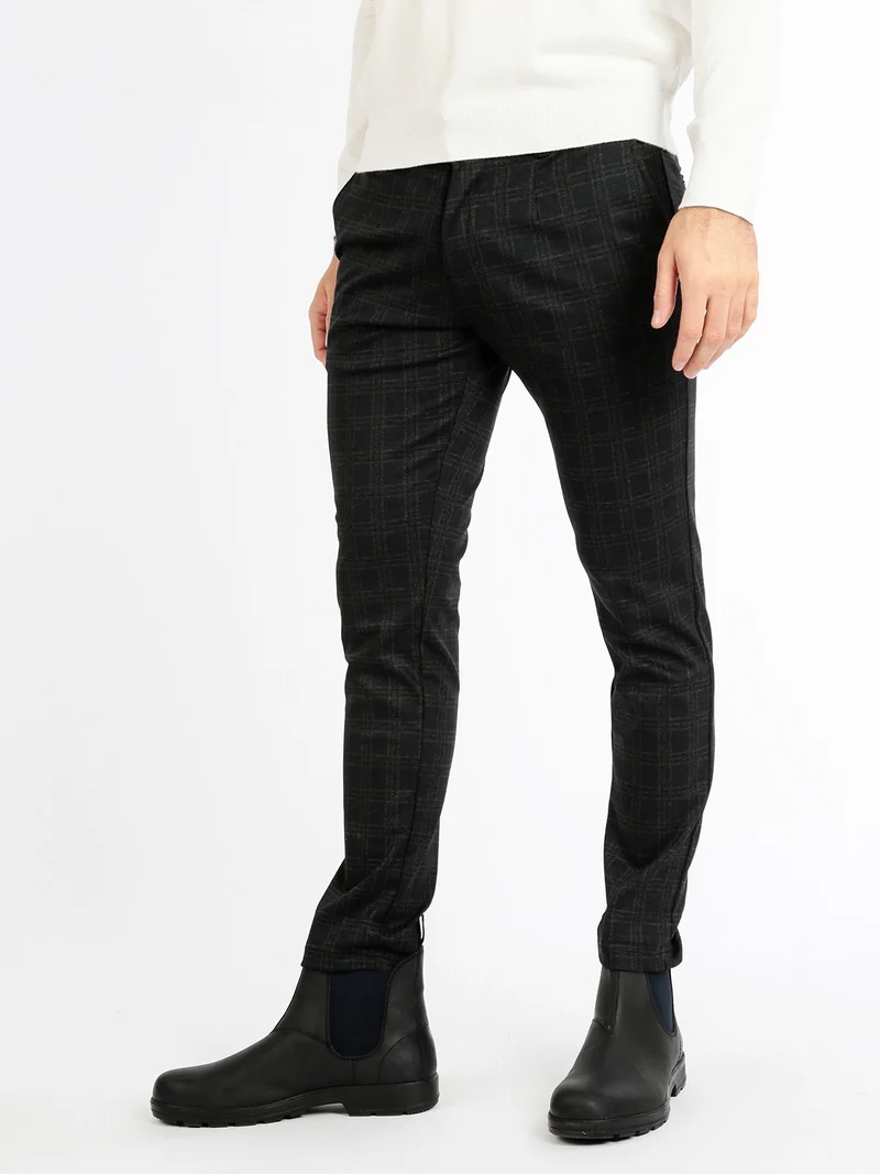 Pantaloni casual da uomo a quadri - nero