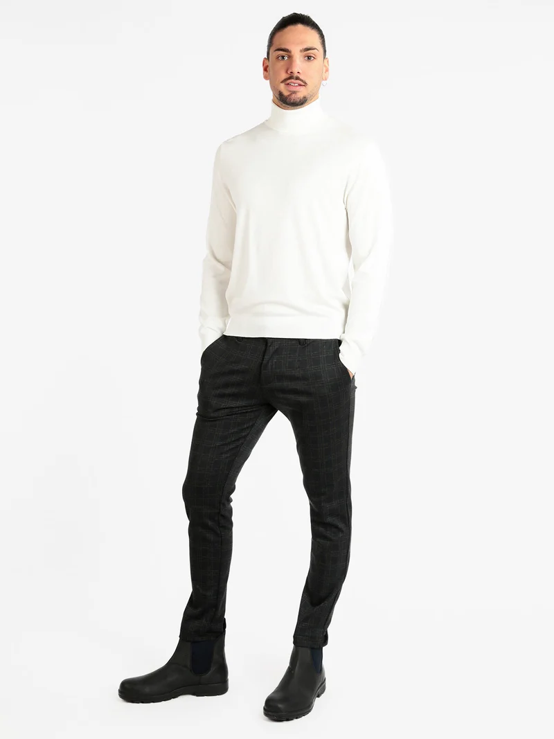 Pantaloni casual da uomo a quadri - nero