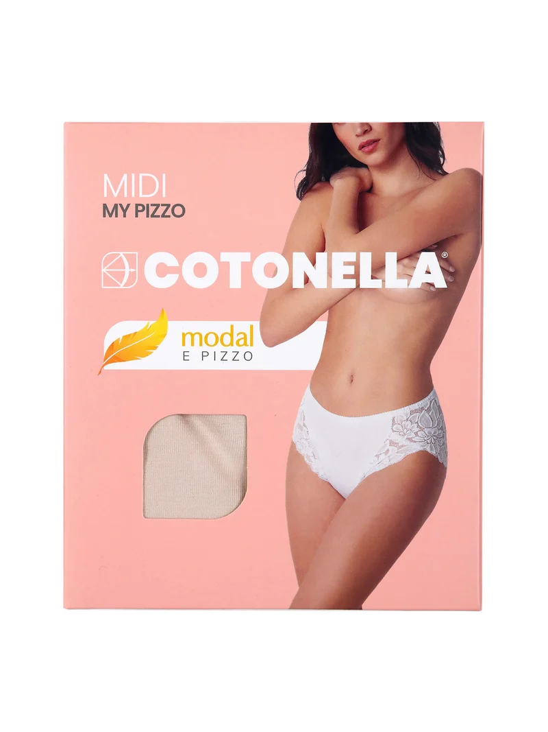 Slip midi donna in pizzo - cipria