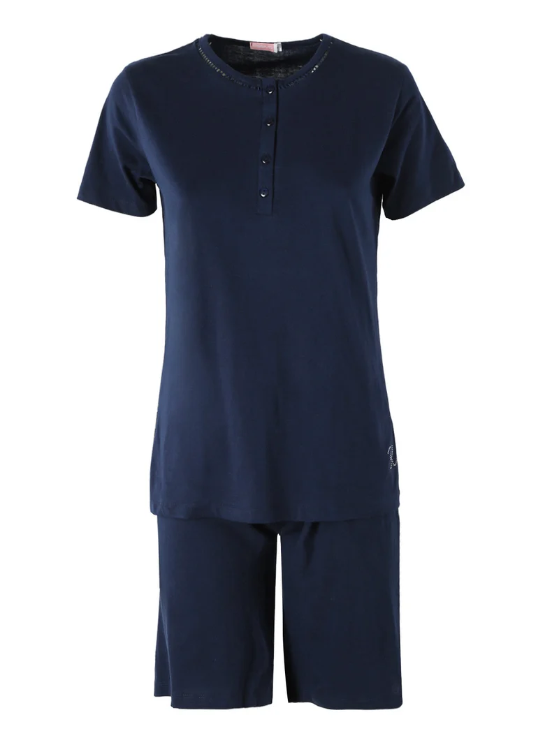 Pigiama corto da donna in cotone - blu scuro