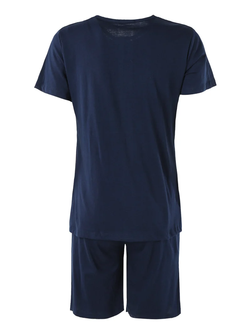 Pigiama corto da donna in cotone - blu scuro