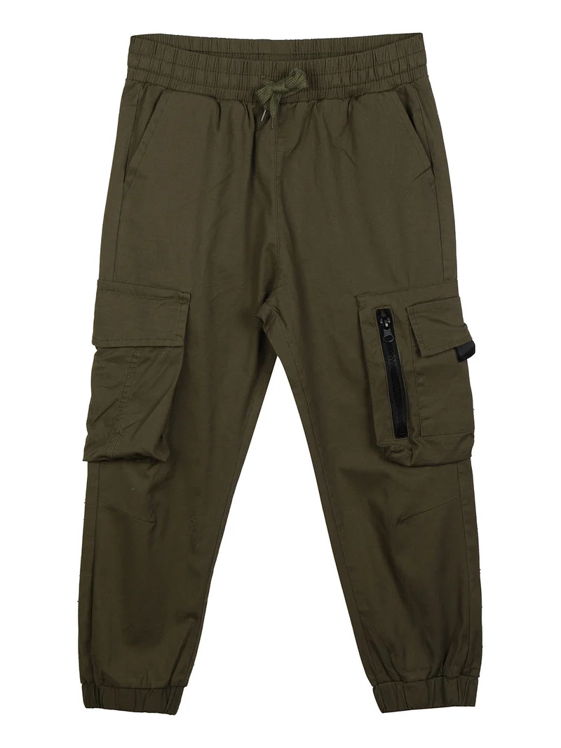 Pantaloni da bambino in cotone con tasconi e polsini - militare