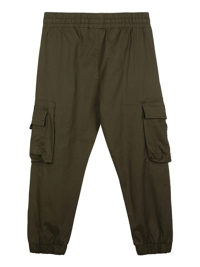 Pantaloni da bambino in cotone con tasconi e polsini - militare