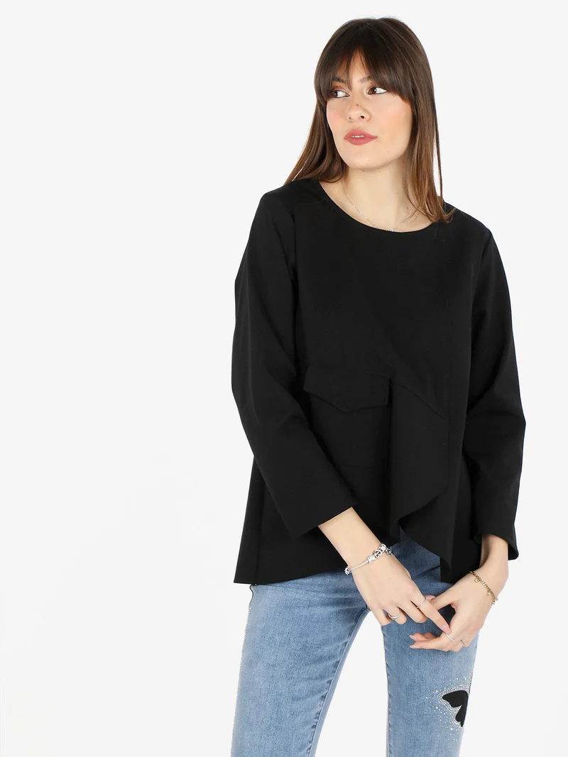 T-shirt donna oversize con taschino - nero