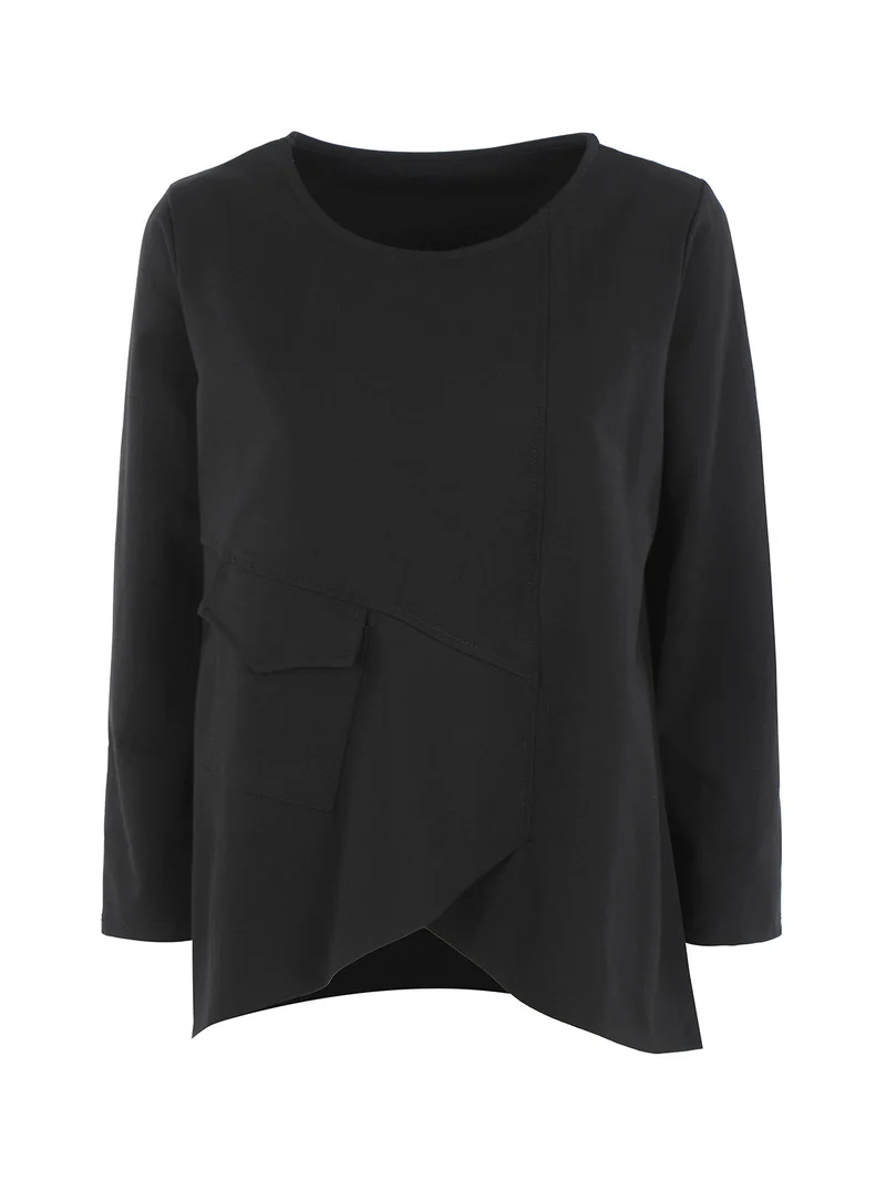 T-shirt donna oversize con taschino - nero