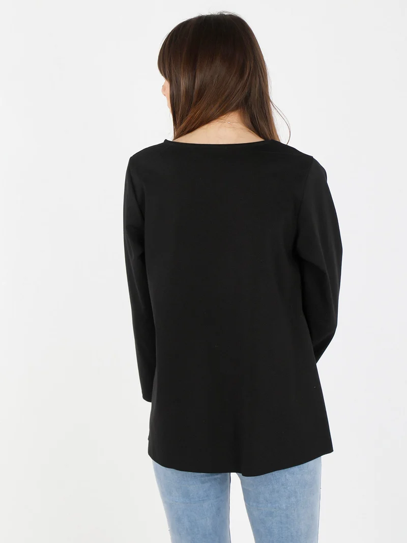 T-shirt donna oversize con taschino - nero