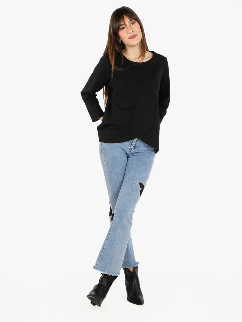 T-shirt donna oversize con taschino - nero