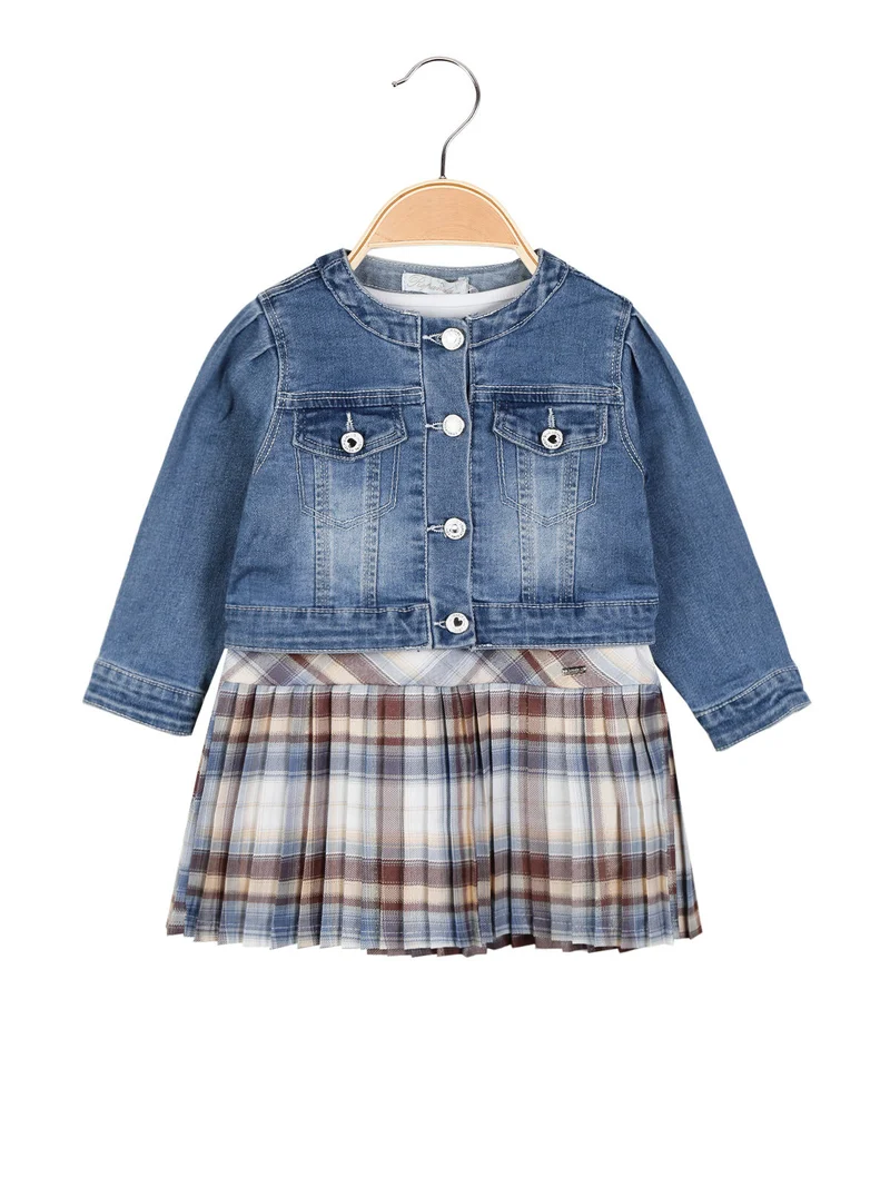 Completo 2 pezzi da neonata con vestito + giacca in jeans - marrone