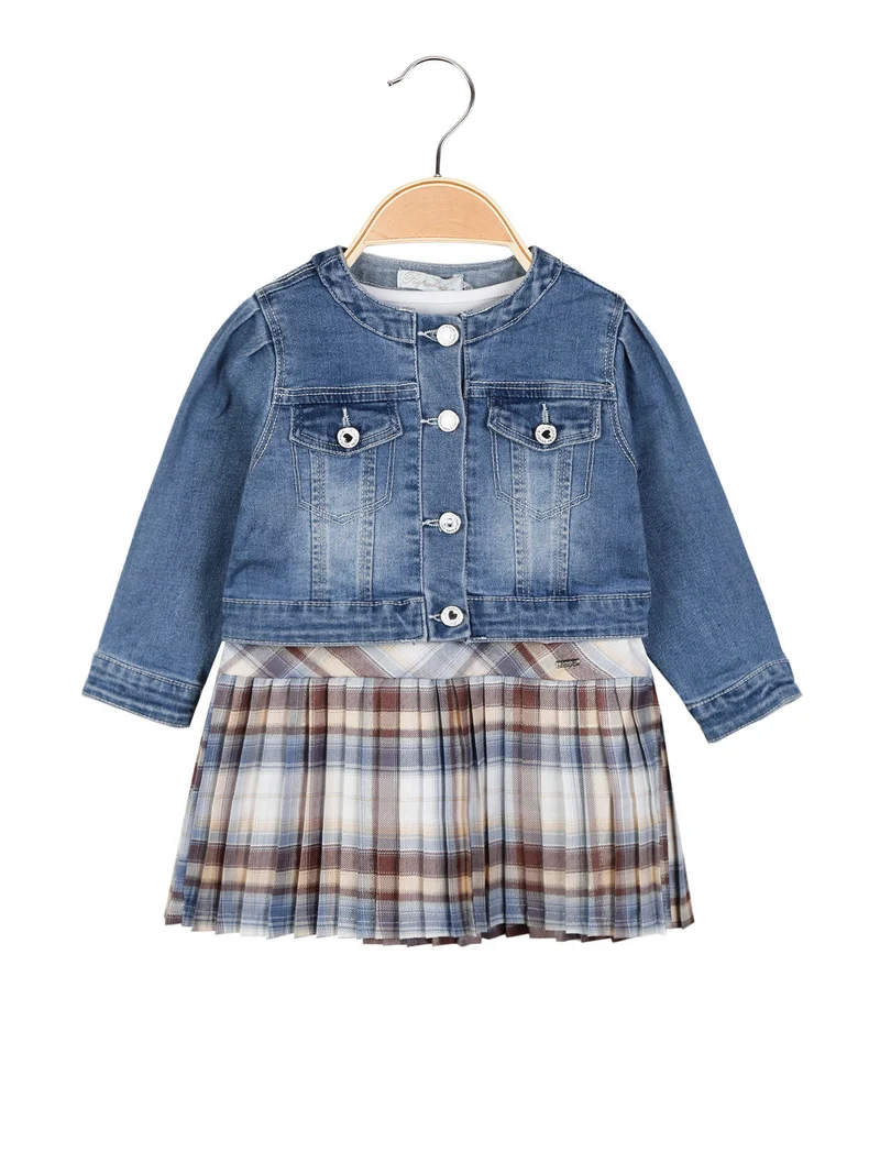Completo 2 pezzi da neonata con vestito + giacca in jeans - marrone
