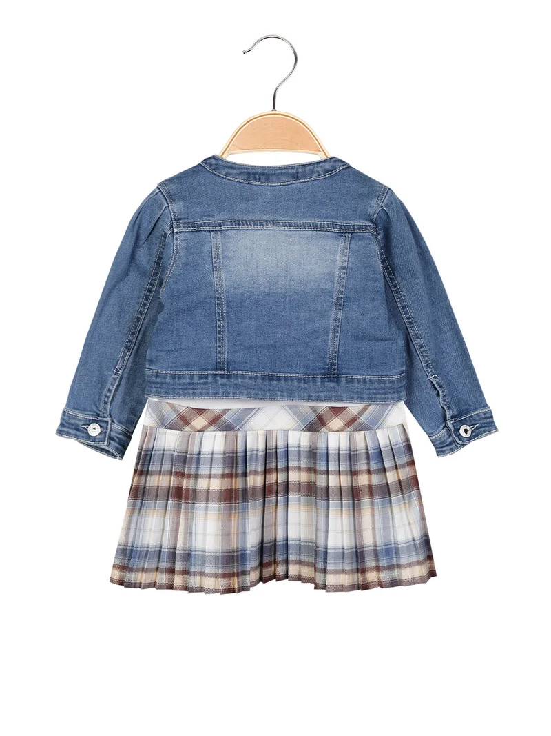 Completo 2 pezzi da neonata con vestito + giacca in jeans - marrone