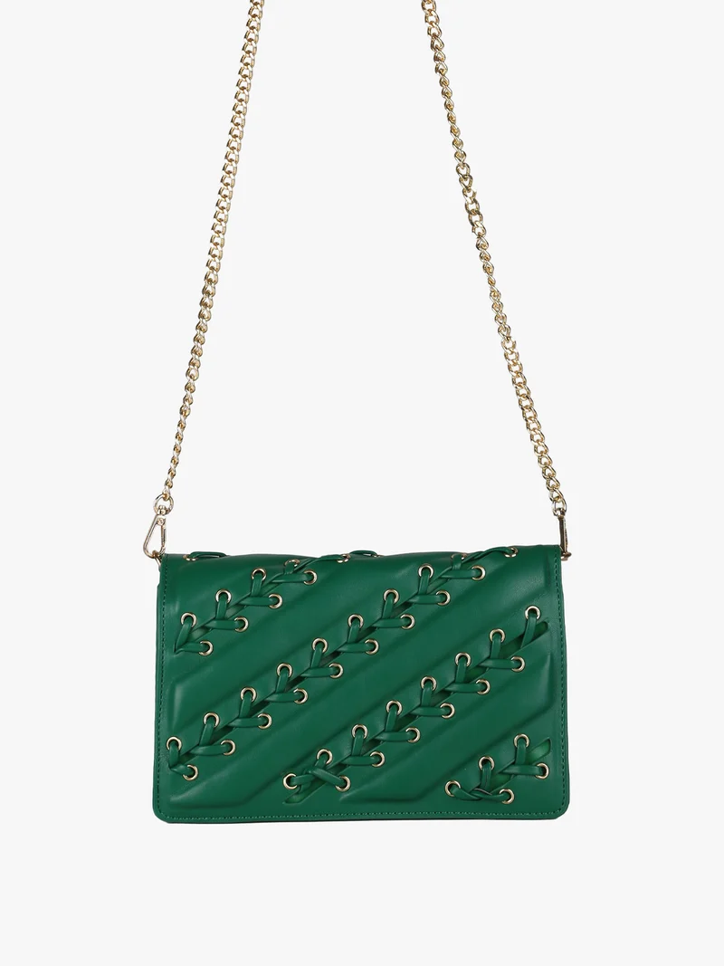 Borsa rigida a tracolla con manico a catena - verde