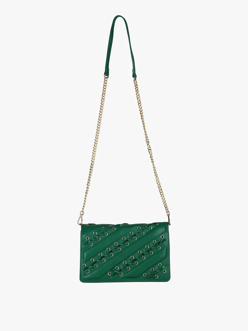 Borsa rigida a tracolla con manico a catena - verde